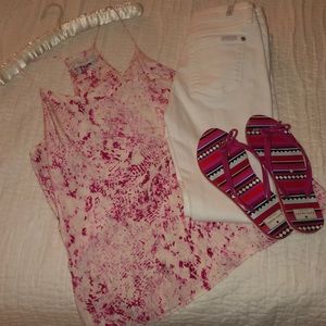 White and Fuchsia Silk top.